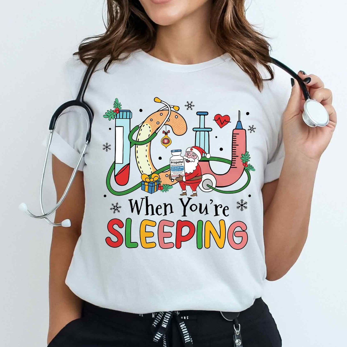 Christmas Nurse Shirt - Icu Nurse Crew Christmas Vibes Tee