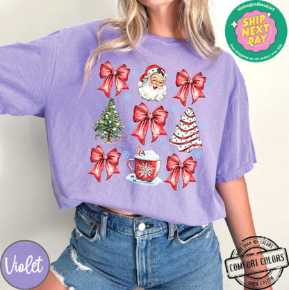 Christmas Coquette Bow Comfort Colors - Cute Holiday Shirt