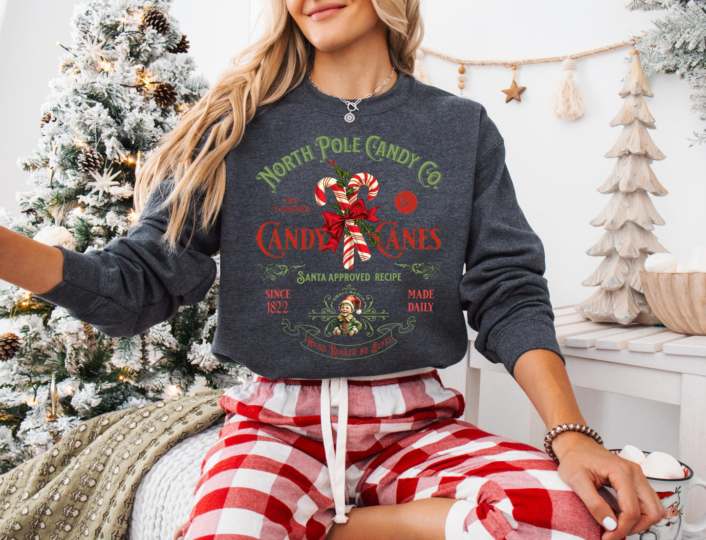 Vintage Christmas Sweatshirt Retro North Pole Candy Cane