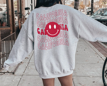 California Smiley Face Hoodie Emoji Crewneck Sweatshirt For Men