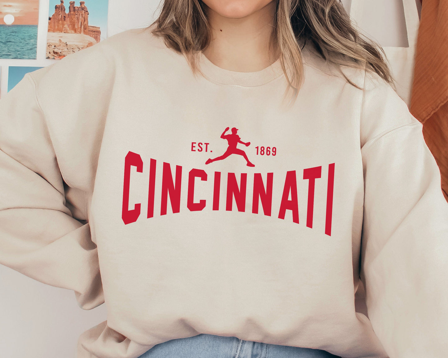 Cincinnati Red Crewneck Sweatshirt T-Shirt Vintage Retro Baseball