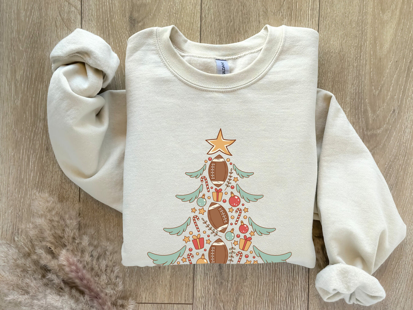 Football Christmas Sweatshirt - Tree Design Sports Shirt