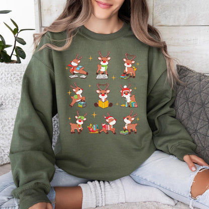 Cute Reindeer Reading Book Christmas Teacher Librarian Tee