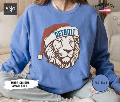 Detroit Football Christmas Crewneck Retro Lion Sweatshirt