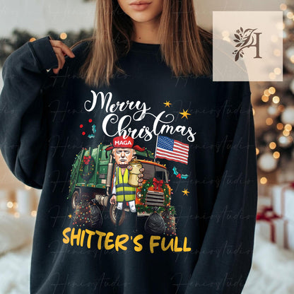 Trump Merry Christmas Shitter Full Funny Holiday Sweatshirt