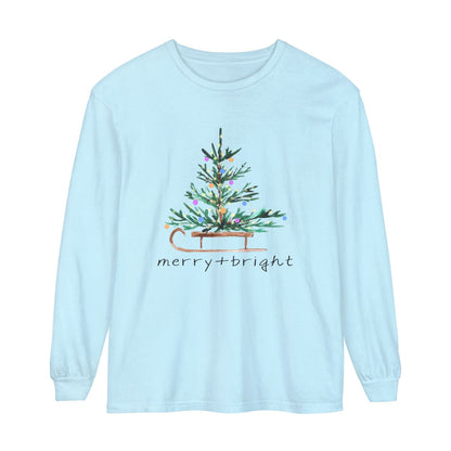 Merry & Bright Christmas Tree Long Sleeve Shirt For Women