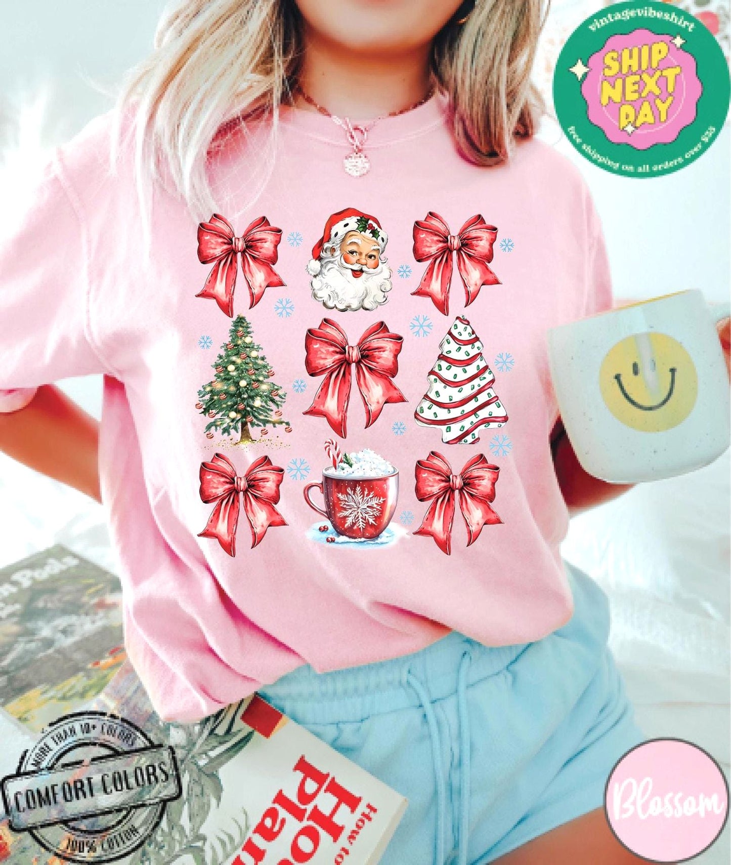 Christmas Coquette Bow Comfort Colors - Cute Holiday Shirt