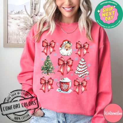 Christmas Coquette Bow Comfort Colors - Cute Holiday Shirt