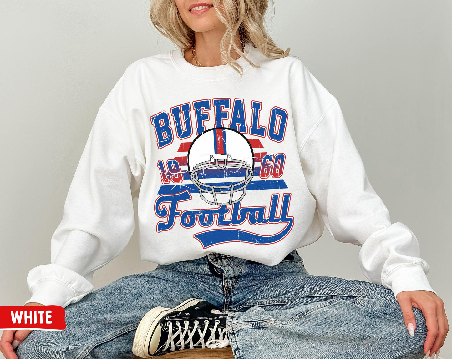 Buffalo Bill Football Crewneck Sweatshirt - Vintage Retro Bills Gifts