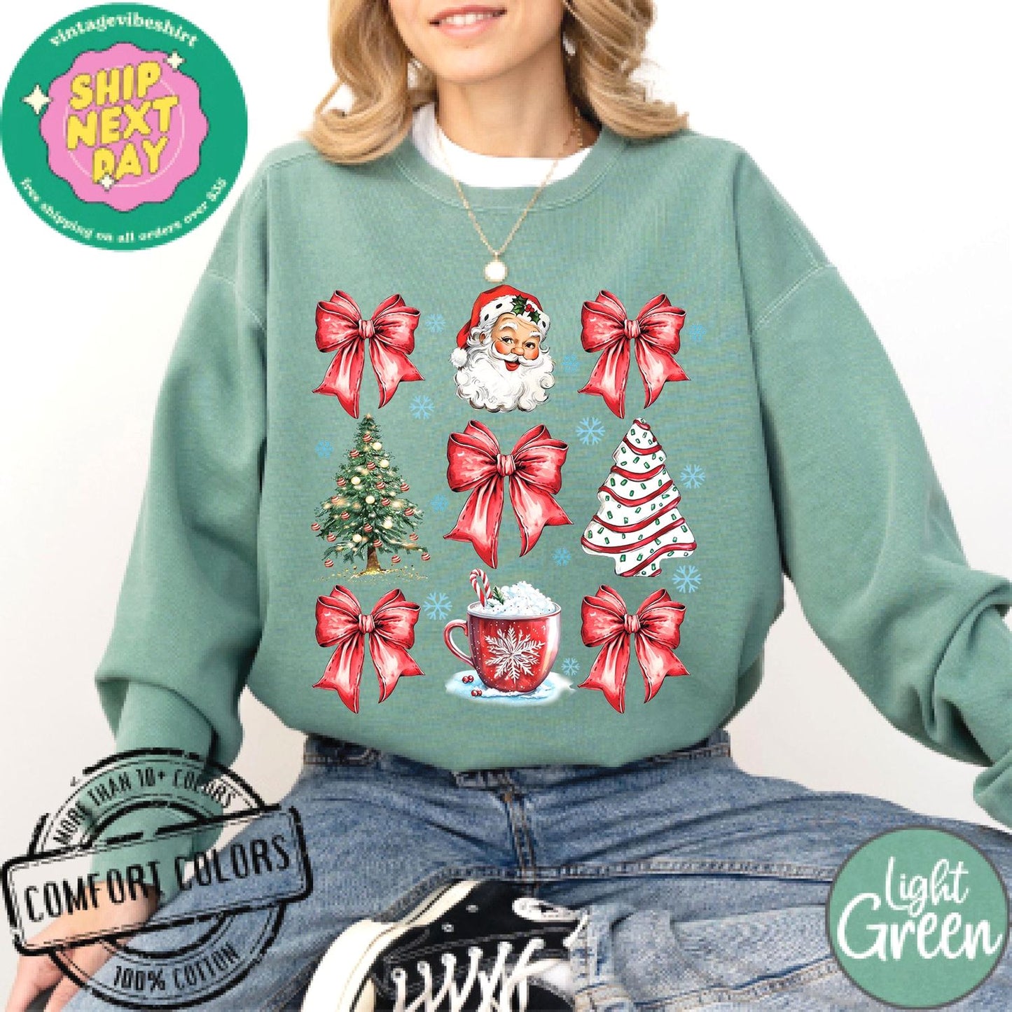 Christmas Coquette Bow Comfort Colors - Cute Holiday Shirt