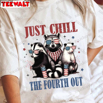 Cool Design Just Chill The Fourth Out Raccoon Shirt, Comfort America Short Sleeve Crewneck