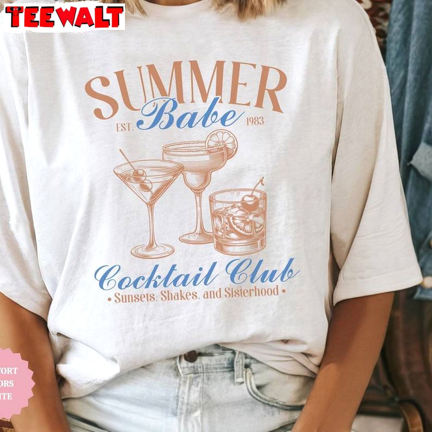 Trendy Summer Babe Cocktail Club Shirt, Creative Cocktail Short Sleeve Crewneck