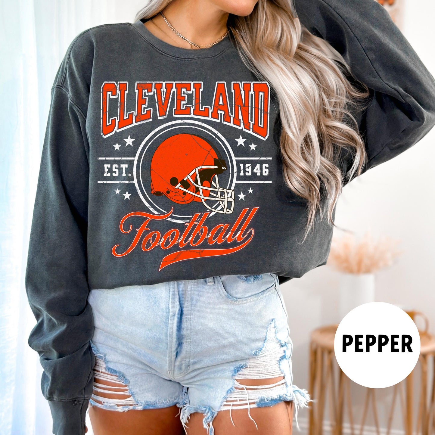 Comfort Colors Cleveland Football Sweatshirt - Retro Cleveland Fan Gift