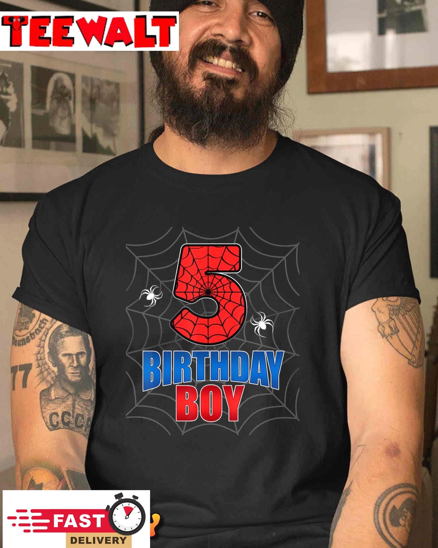 Spider Web Five 5 Years Old 5th Birthday Boy Party Kids T-Shirt