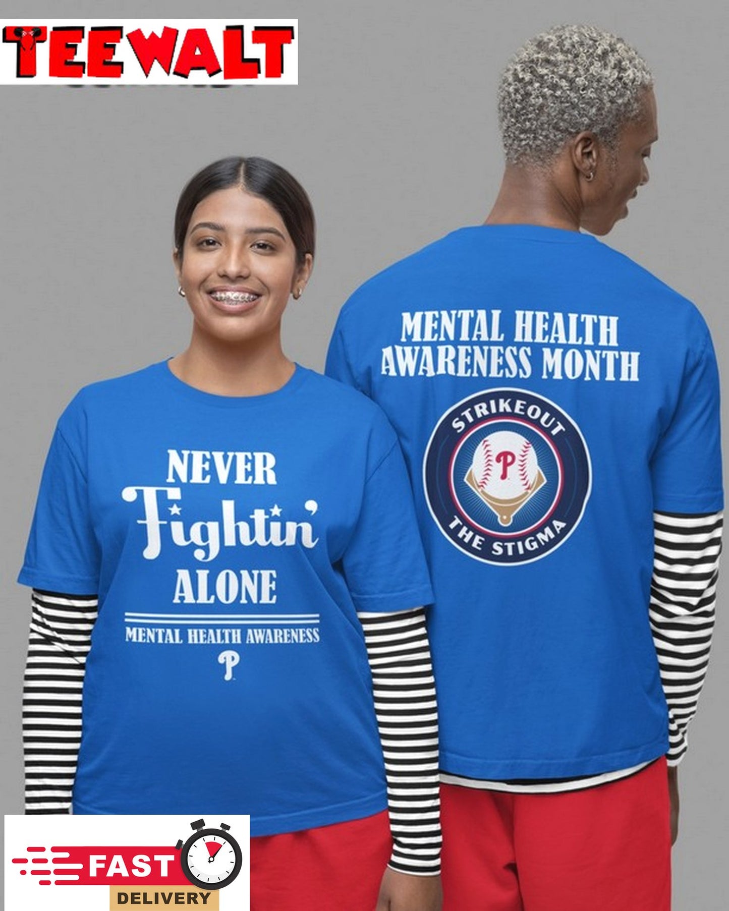 Philadelphia Phillies Never Fightin Alone Mental Health Awareness Shirt