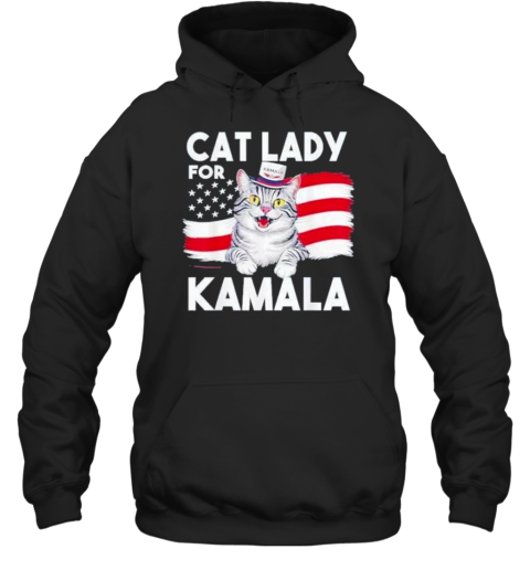 Cat Ladies For Kamala Funny Cat 2024 President Kamala Harris Flag Usa T-Shirt