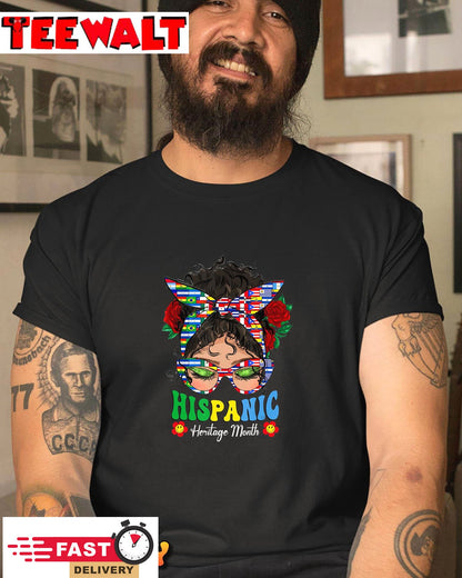 Women National Hispanic Heritage Month Hippie Messy Bun T-Shirt