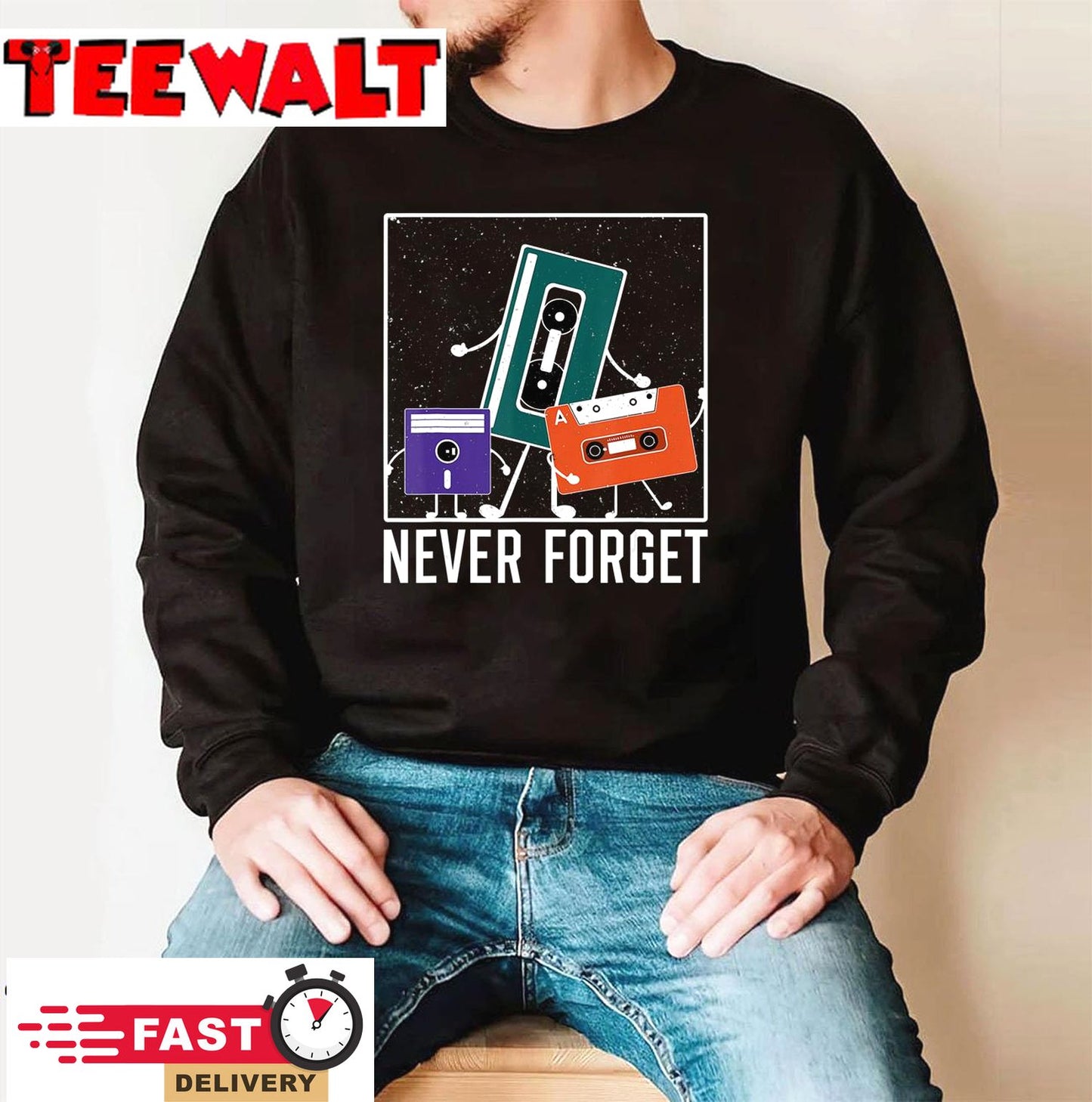 Never Forget Funny Vintage Cassette Floppy Disk VHS Tape T-Shirt