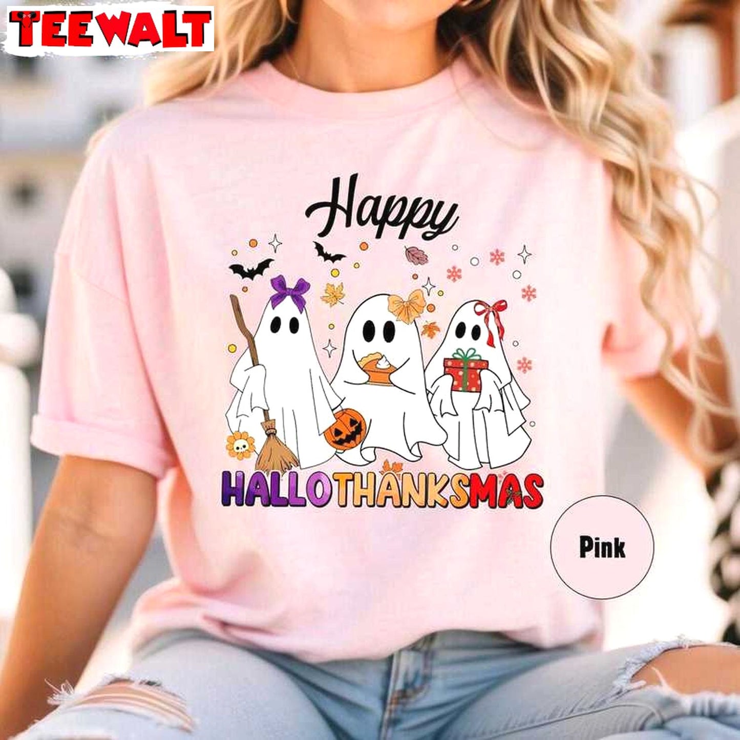 Happy Hallothanksmas Ghost Shirt, Halloween Party Tees