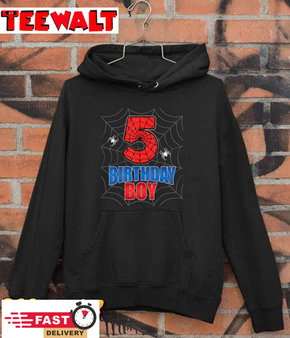 Spider Web Five 5 Years Old 5th Birthday Boy Party Kids T-Shirt