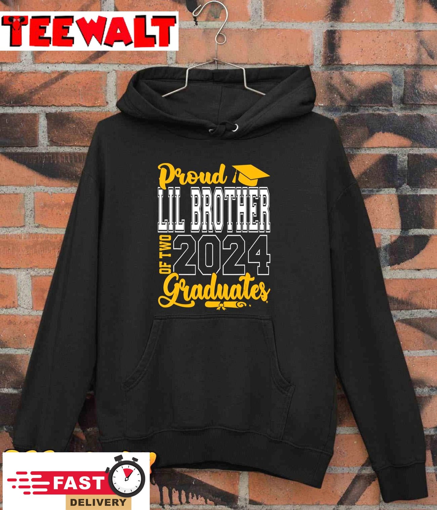 Proud Lil Brother of Two 2024 Graduates Funny Class of 24 T-Shirt