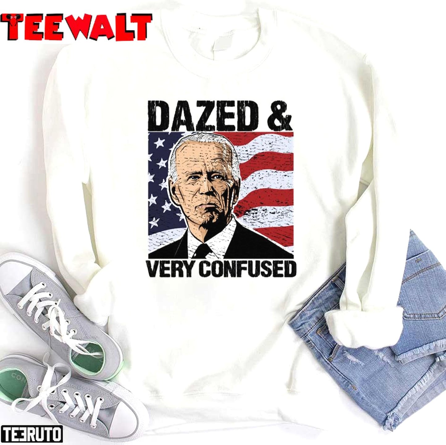 Biden Dazed And Very Confused Anti Joe Biden Us Distressed Flag Pro America Unisex T-Shirt