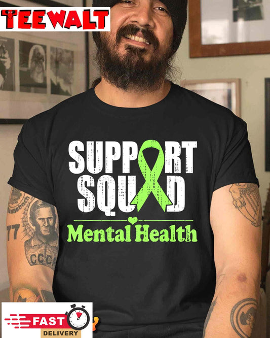 Support Squad Mental Health Awareness Lime Green Ribbon T-Shirt