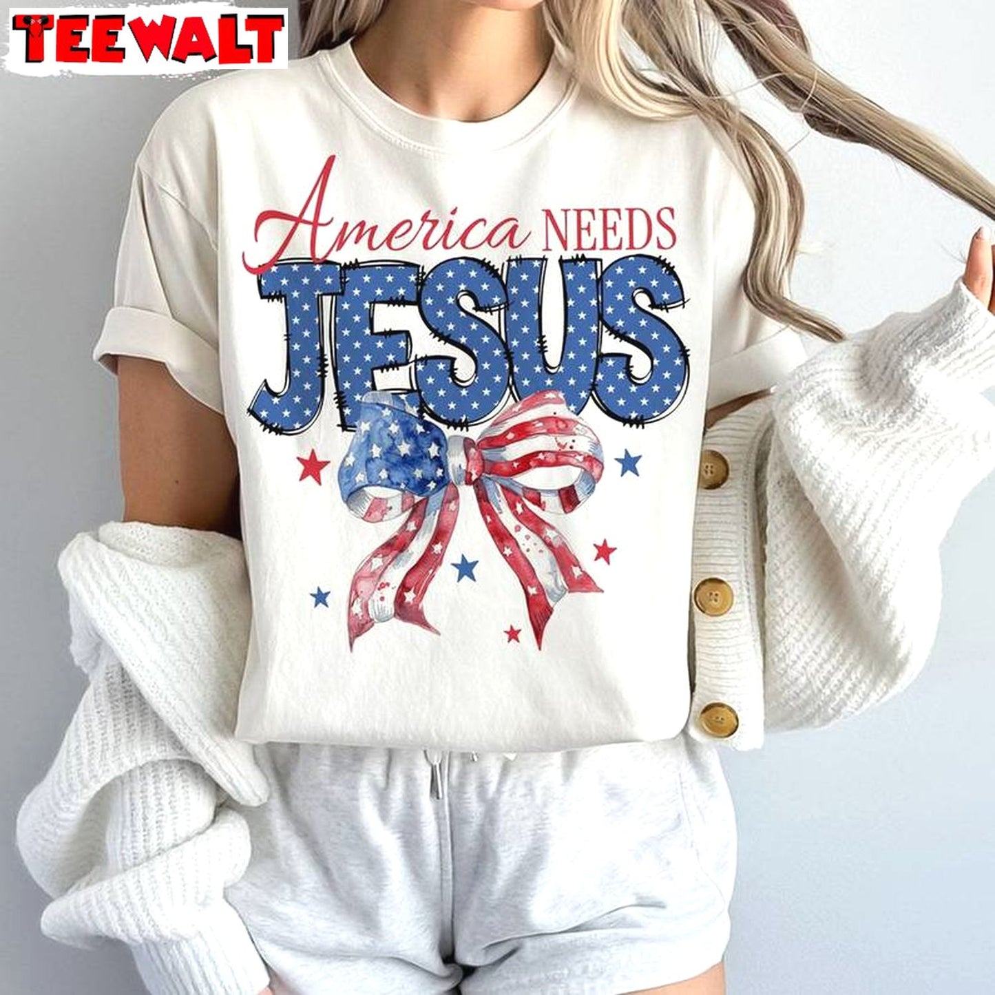 Christian 4th Of July Sweatshirt , Comfort America Needs Jesus Shirt Long Sleeve