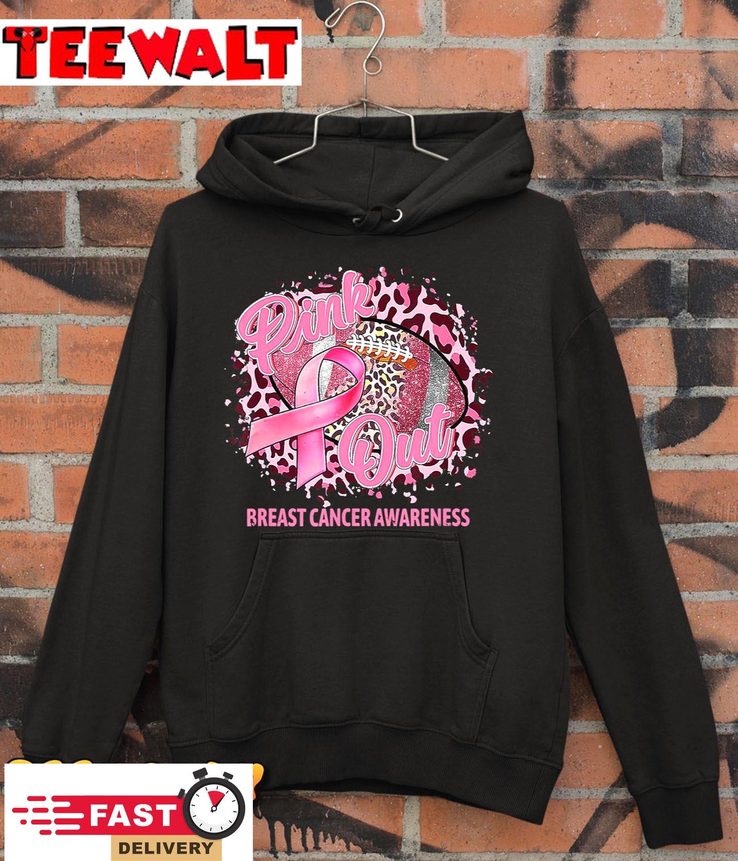 Leopard Pink Out Football Tackle Breast Cancer Awareness T-Shirt