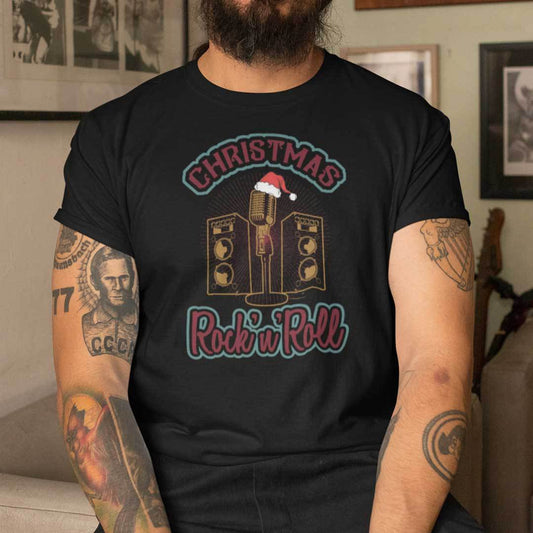 Rock And Roll Christmas Shirt Santa Hat