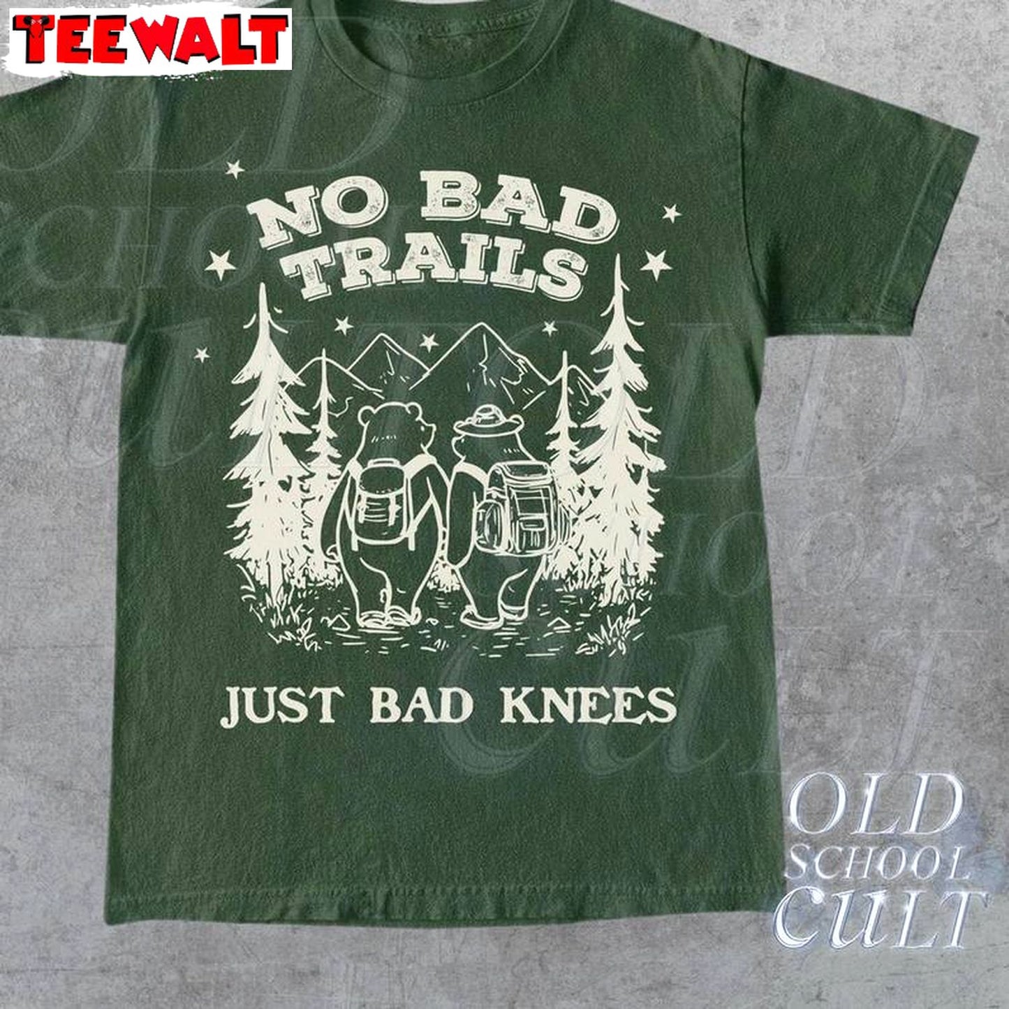 Cute Bears Hiking Vintage T Shirt, Groovy No Bad Trails Just Bad Knees Shirt Long Sleeve