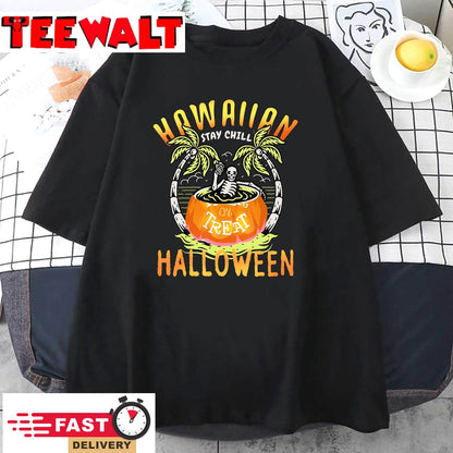 Hawaii Skeleton Chilling Trick treat Pumpkin Halloween 2022 T-Shirt