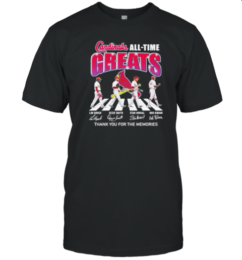 St Louis Cardinals All Time Greats Team Abbey Road Thank You For The Memories Signatures T-Shirt