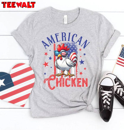 Chicken 4th Of July Comfort Shirt, Cute American Chicken Unisex Hoodie Long Sleeve