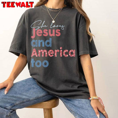 Groovy Independence Short Sleeve , New Rare Loves Jesus And America Too Shirt Long Sleeve