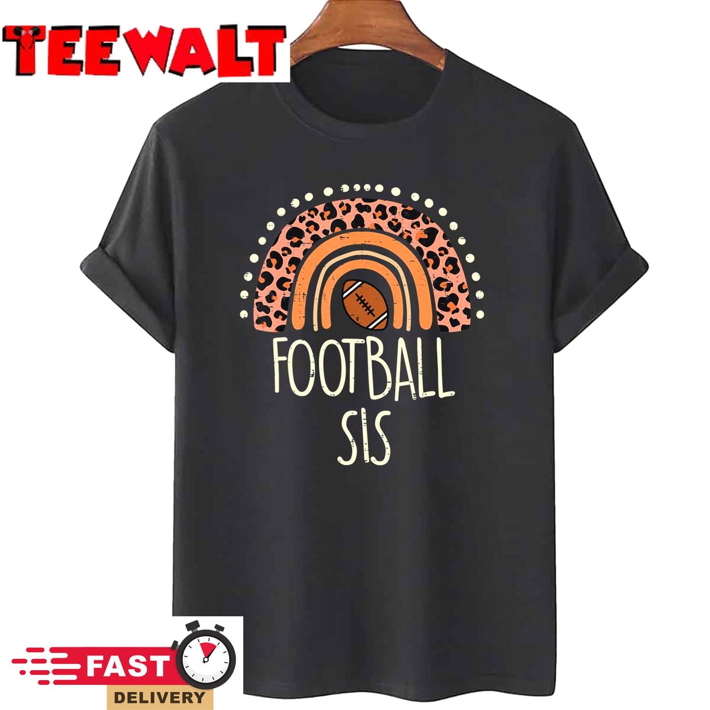 Leopard Rainbow American Football Sis Family Matching Sister T-Shirt