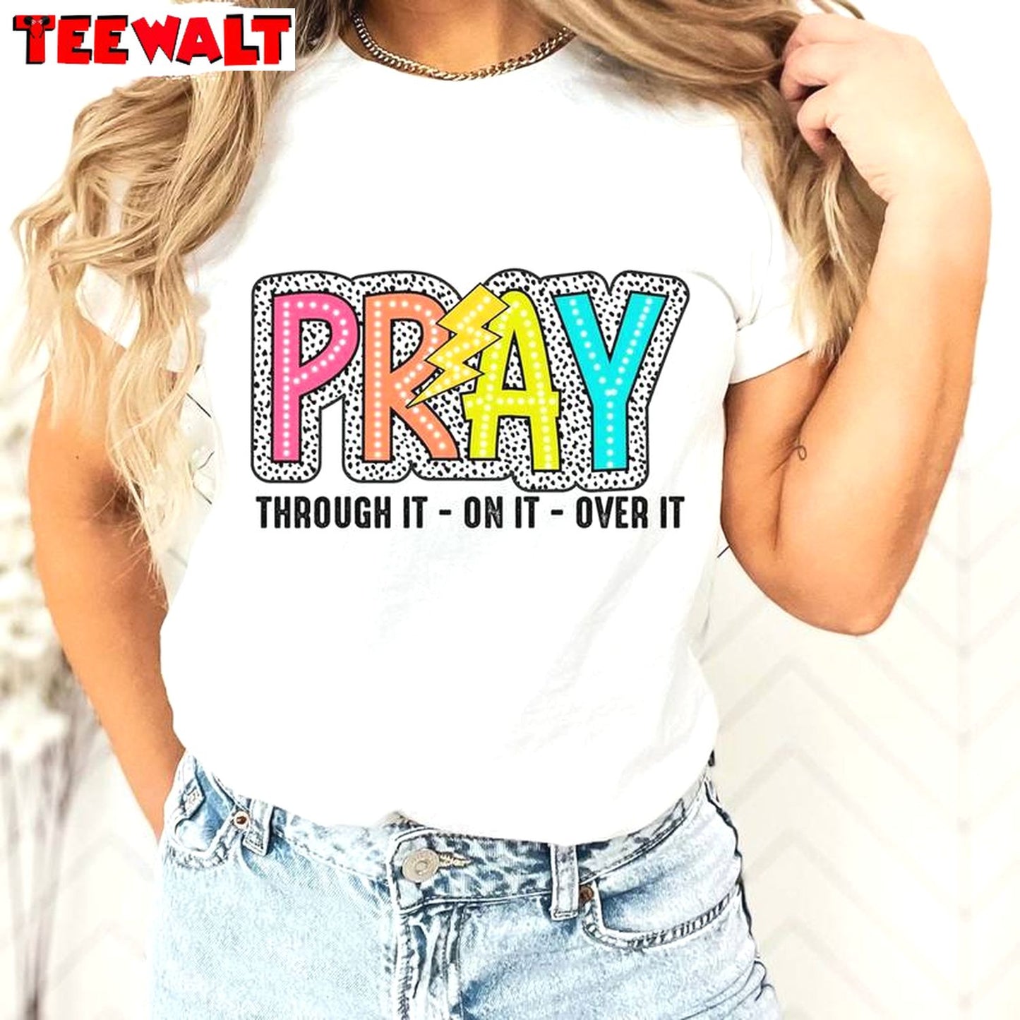 Pray On It Trendy Shirt, Dalmatian Dots Groovy Short Sleeve