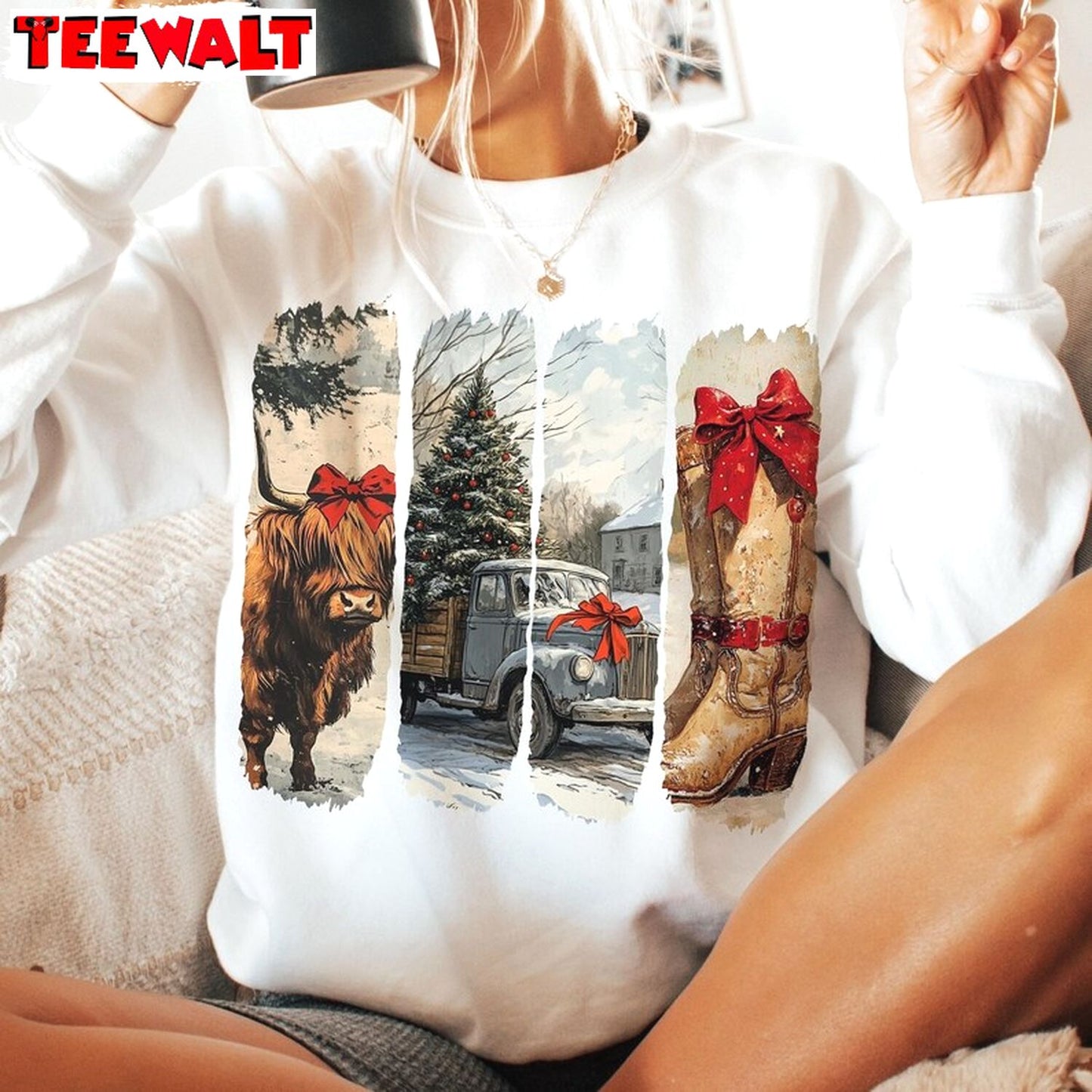 Vintage Small Town Christmas Shirt, Cowgirl Highland Tee