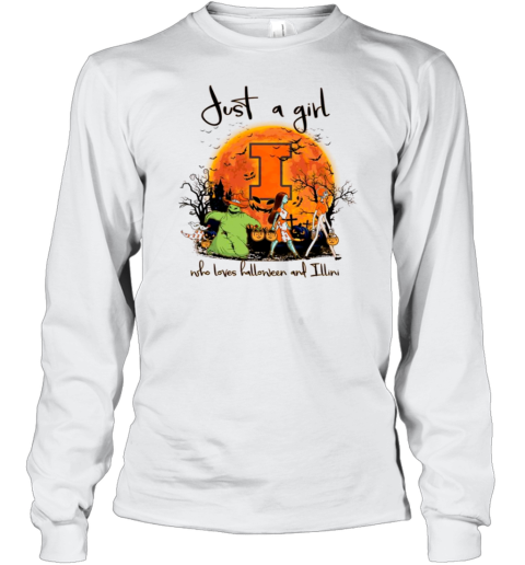 Just A Girl Who Love Halloween And Illinois Fighting Illini Football T-Shirt