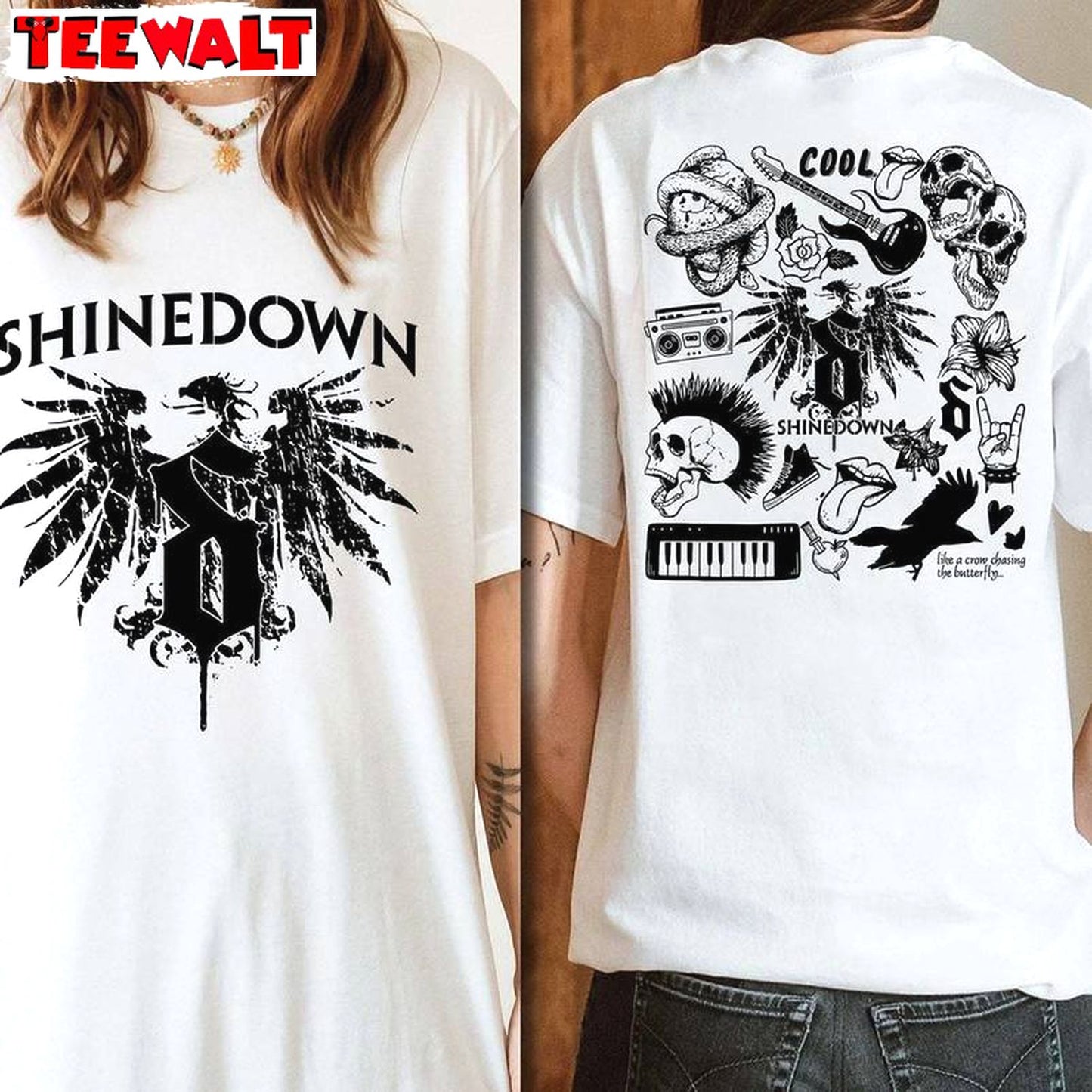 New Rare Shinedown The Revolutions Live Shirt, Doodle Art Long Sleeve