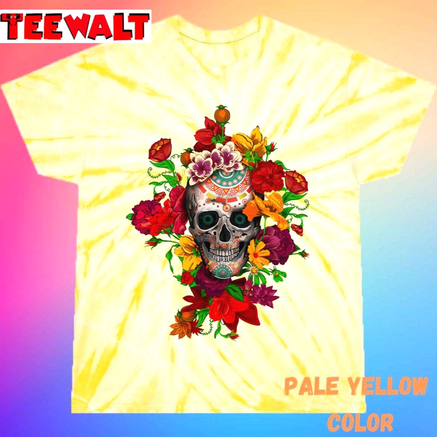 Day Of The Dead Sugar Skull With Flower Unisex Tie Dye Tee