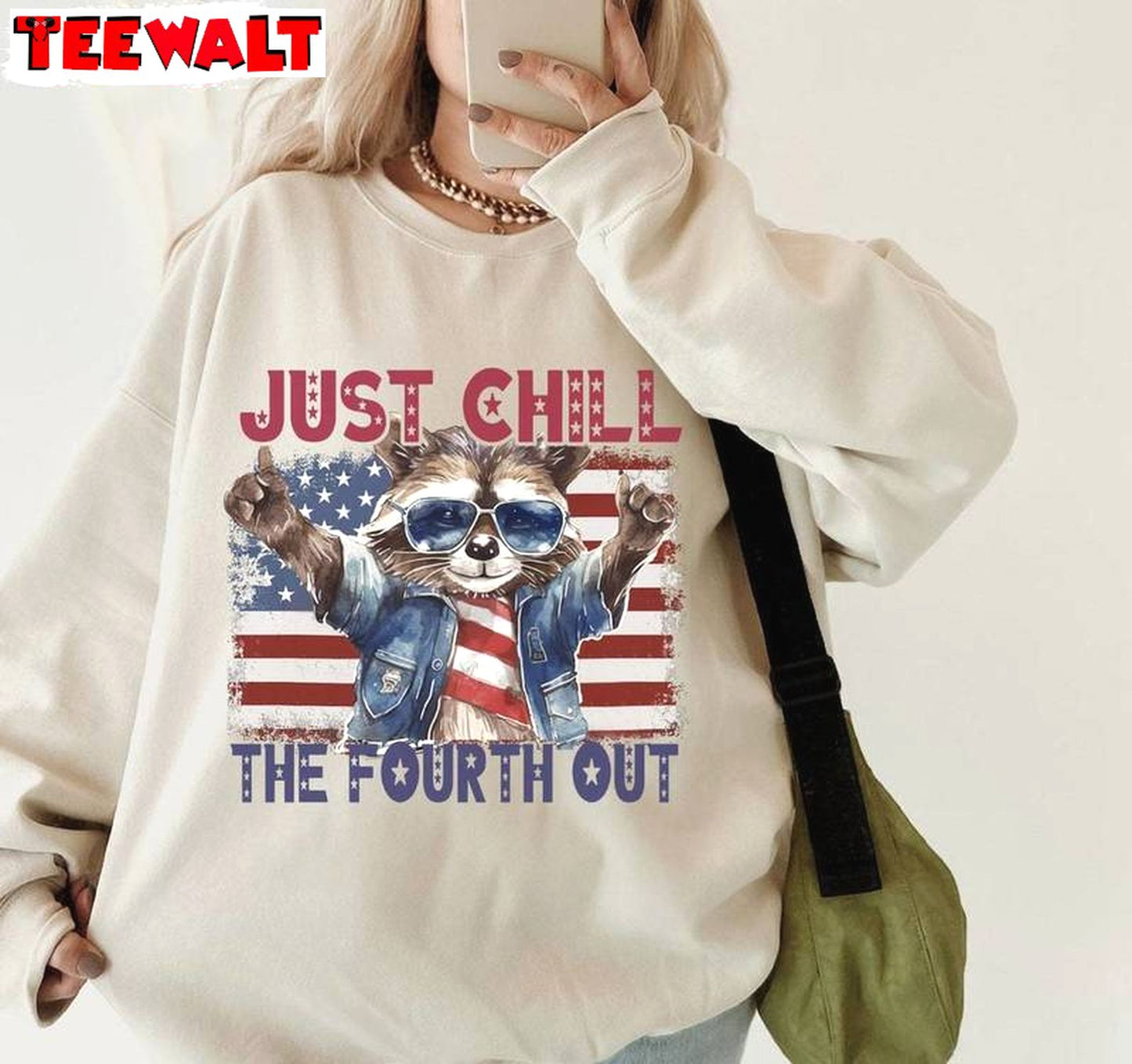 Retro 4th Of July Crewneck, Groovy Just Chill The Fourth Out Raccoon Shirt Sweater