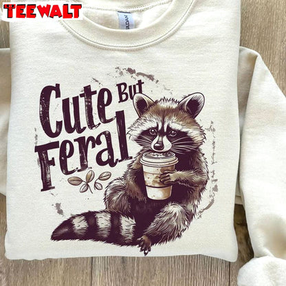 Cool Design Feral Girl Summer Shirt, Funny Raccoon Crewneck Long Sleeve