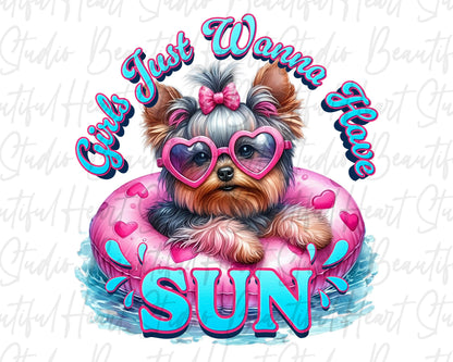 Girls Just Wanna Have Sun Yorkie Dog Shirt