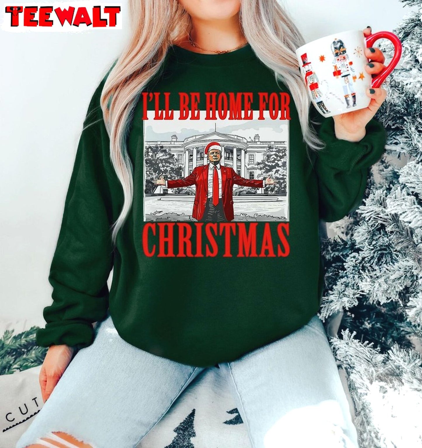 Trump I Ll Be Home For Christmas Sweatshirt, Humorous Trump Shirt