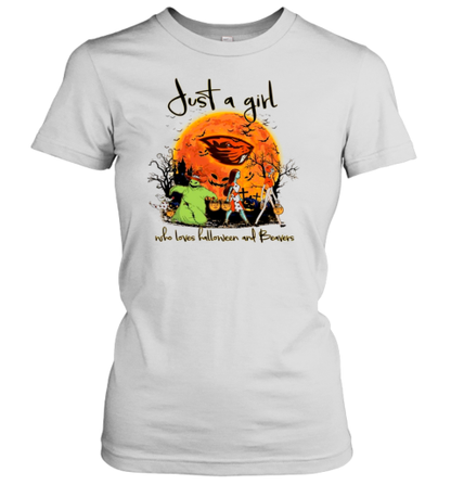 Just A Girl Who Love Halloween And Oregon State Beavers Football T-Shirt