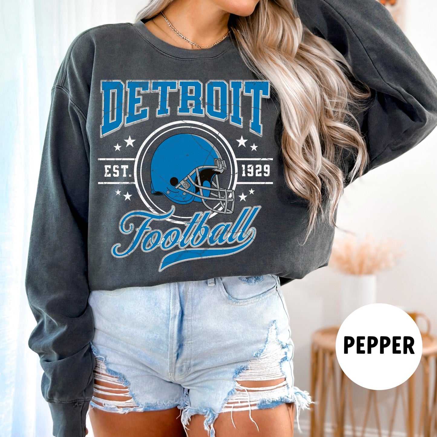 Comfort Colors Retro Detroit Football Crewneck - Lion Gift Sweatshirt