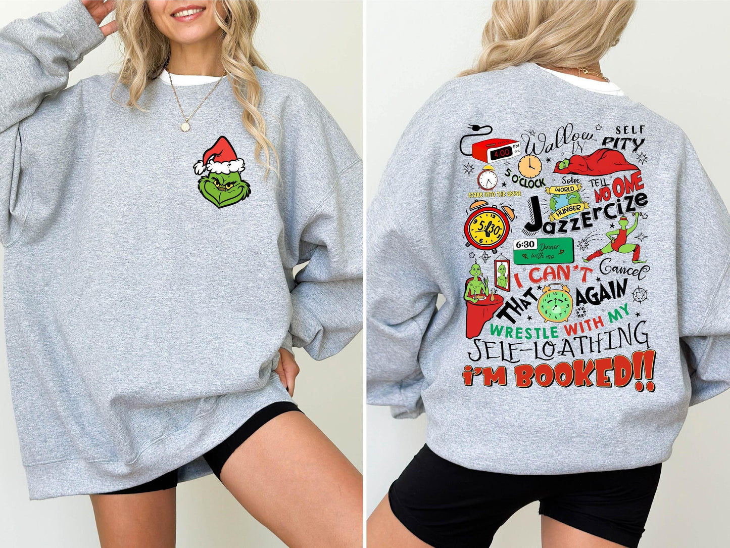 My Day I'M Booked Grinch Jazzercise Sweatshirt For Family