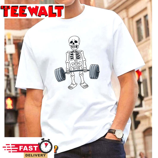 Halloween Skeleton Deadlift Funny Fitness Weightlifting T Shirt