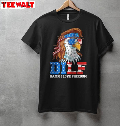 DILF Damn I Love Freedom Comfort Shirt, Usa American Flag Short Sleeve Crewneck